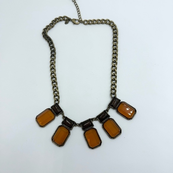 Chico’s Amber Honey Bronze Tone Chain Statement Necklace - Picture 3 of 7